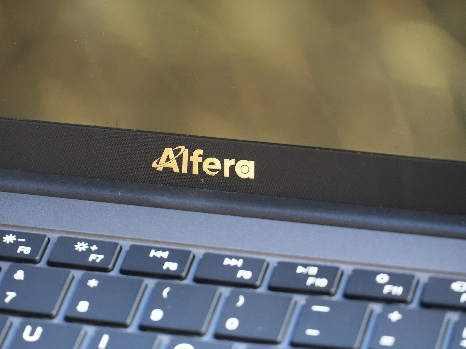 Alfera laptop detail shot — precision hardware engineering